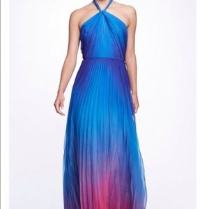 Marchesa Notte Sleeveless Halter Pleated Ombre